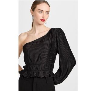 ASTR the Label Zona Black Top One Shoulder Pleated Cinched Waist